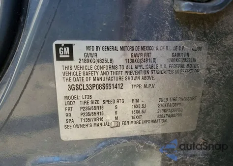 2008 Saturn Vue Xe z USA, uszkodzony, nr VIN 3GSCL33P08S651412